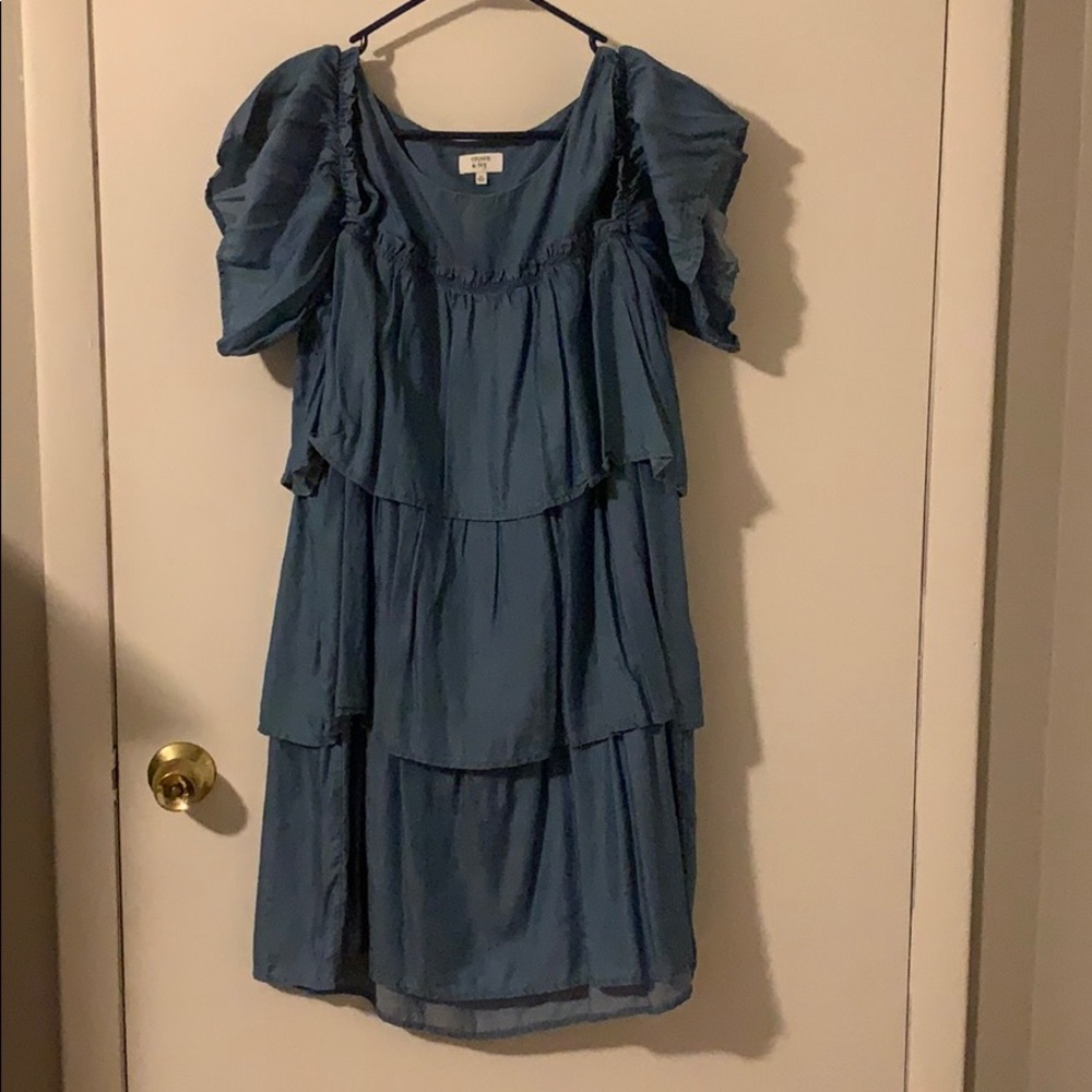 Crown & Ivy XL denim ruffle dress w/ open shoulder